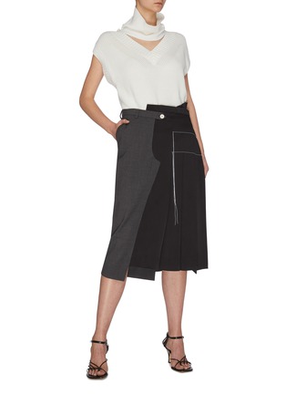 Figure View - Click To Enlarge - MONSE - Contrast topstitch asymmetric pleated skirt
