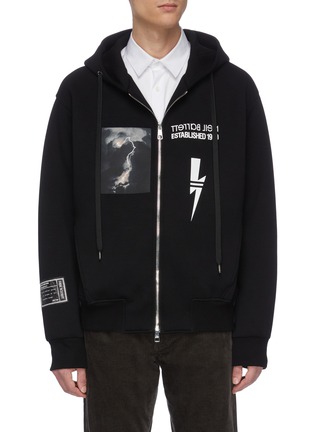 Main View - Click To Enlarge - NEIL BARRETT - Thunderbolt print zipped hoodie