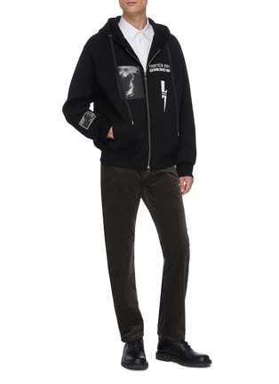 Figure View - Click To Enlarge - NEIL BARRETT - Thunderbolt print zipped hoodie