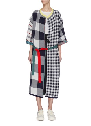 Main View - Click To Enlarge - TOGA ARCHIVES - Check plaid patchwork sash tie coat