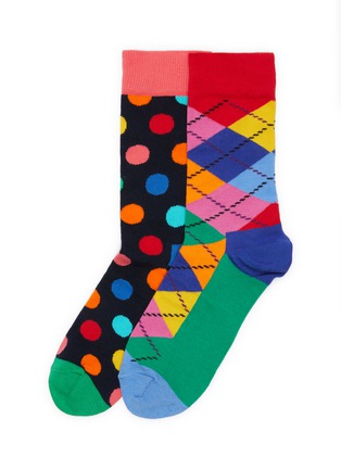 Main View - Click To Enlarge - HAPPY SOCKS - Big dot and argyle crew socks 2-pack set