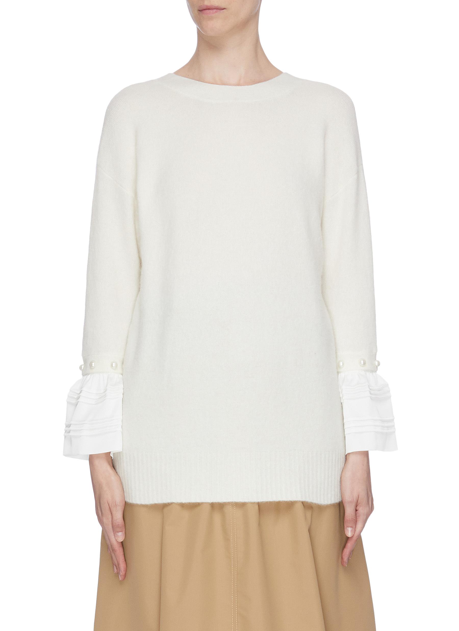 Faux pearl embellished ruffle cuff sweater by 3.1 Phillip Lim