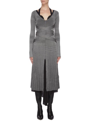 Main View - Click To Enlarge - PROENZA SCHOULER - Metallic rib knit belted midi dress