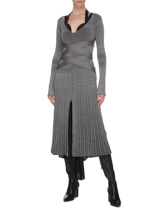 Figure View - Click To Enlarge - PROENZA SCHOULER - Metallic rib knit belted midi dress