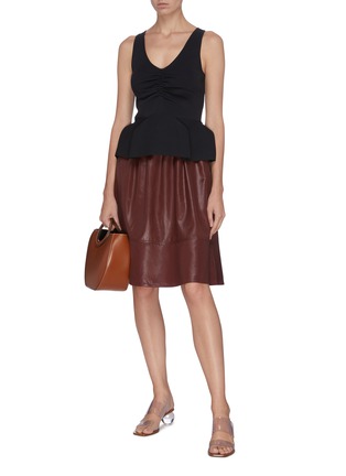 Figure View - Click To Enlarge - TIBI - Sleeveless ruche front ribbed peplum top
