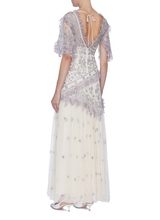 Back View - Click To Enlarge - NEEDLE & THREAD - 'Elsa' lace embroidered floral sheer tulle gown