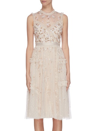 Main View - Click To Enlarge - NEEDLE & THREAD - Sequin embroidered floral sheer tulle dress