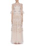 Main View - Click To Enlarge - NEEDLE & THREAD - 'Eden' floral embroidered sequin embellished lace trim ruffle tiered tulle gown