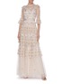 Figure View - Click To Enlarge - NEEDLE & THREAD - 'Eden' floral embroidered sequin embellished lace trim ruffle tiered tulle gown