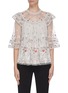 Main View - Click To Enlarge - NEEDLE & THREAD - 'Eden' floral embroidered sequin embellished lace trim ruffle flared tulle top