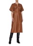 Figure View - Click To Enlarge - YVES SALOMON - V neck short sleeve lambskin leather dress