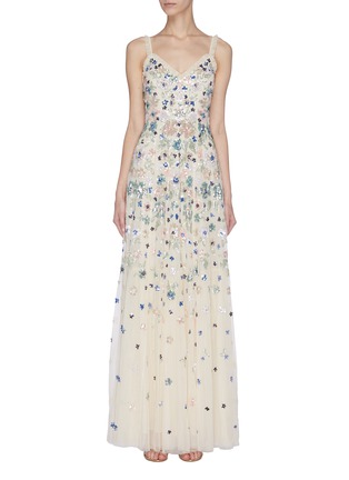 Main View - Click To Enlarge - NEEDLE & THREAD - 'Wildflower' sequin embroidered gown