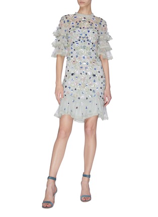 Figure View - Click To Enlarge - NEEDLE & THREAD - 'Meadow' sequin embroidered ruffle mini dress