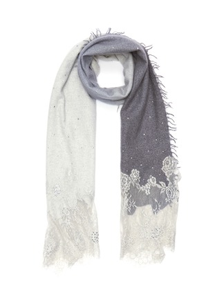 Main View - Click To Enlarge - LANE'S - Embellished floral lace trim colourblock cashmere scarf