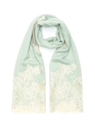 Main View - Click To Enlarge - LANE'S - Floral lace panel wool-silk scarf