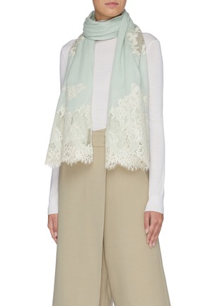 Figure View - Click To Enlarge - LANE'S - Floral lace panel wool-silk scarf