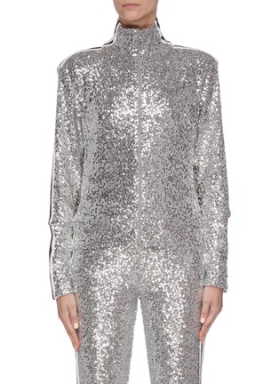 Main View - Click To Enlarge - NORMA KAMALI - Stripe outseam sequin embroidered high neck track jacket