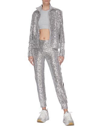 Figure View - Click To Enlarge - NORMA KAMALI - Stripe outseam sequin embroidered high neck track jacket