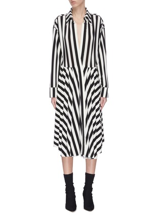 Main View - Click To Enlarge - NORMA KAMALI - Pleated flared stripe shirt dress