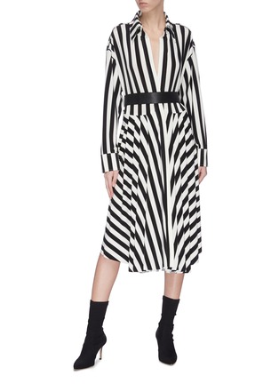 Figure View - Click To Enlarge - NORMA KAMALI - Pleated flared stripe shirt dress