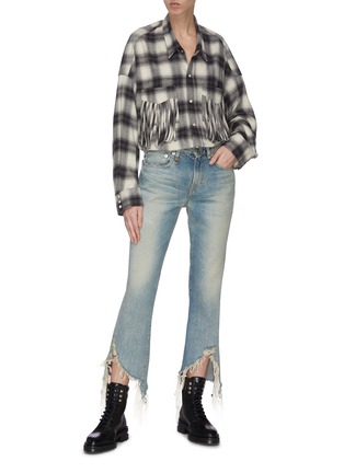 Figure View - Click To Enlarge - R13 - Oversized check western fringe shirt