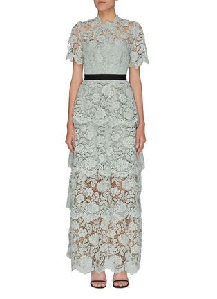 Main View - Click To Enlarge - SELF-PORTRAIT - Floral embroidered guipure lace tiered gown