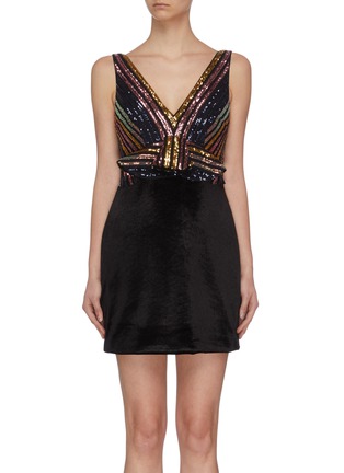 Main View - Click To Enlarge - SELF-PORTRAIT - Stripe sequin embellished mini dress