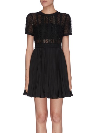 Main View - Click To Enlarge - SELF-PORTRAIT - Sequin mesh panel puff sleeve mini dress