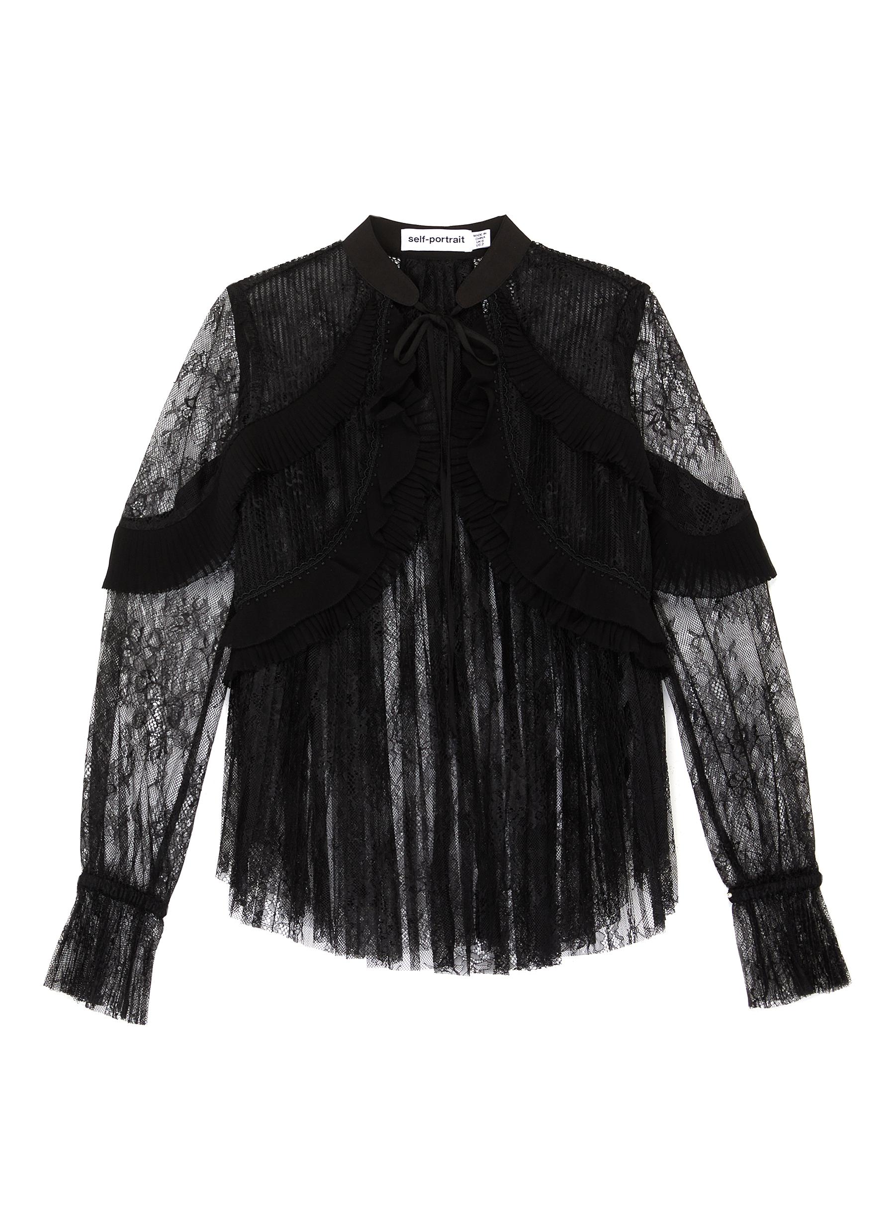 Click to view more detailed imagery on our partner's website Self-portrait Chantilly Lace Neck Tie Sheer Top In Black