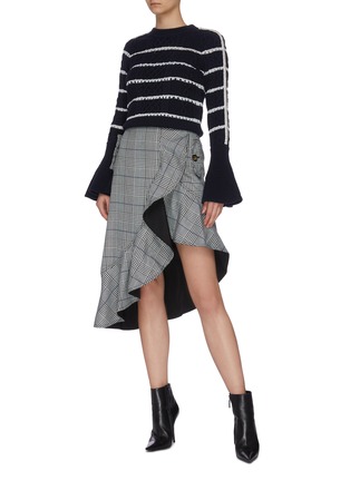 Figure View - Click To Enlarge - SELF-PORTRAIT - Asymmetric drape check plaid mock wrap midi skirt