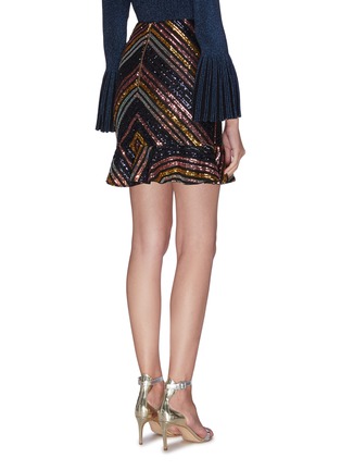 Back View - Click To Enlarge - SELF-PORTRAIT - Stripe sequin embellished flare hem mini skirt