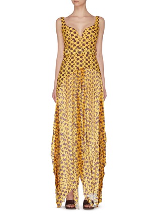 Main View - Click To Enlarge - SOLACE LONDON - 'Junee' belted graphic print ruffle sleeveless maxi dress