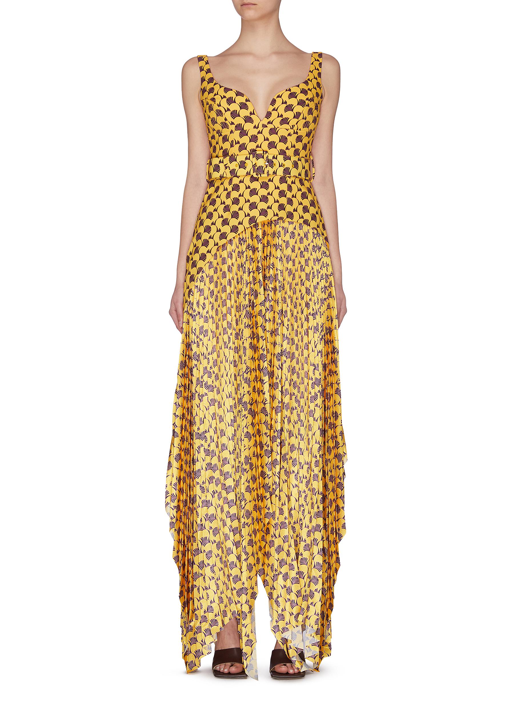 Solace London Junee Belted Graphic Print Ruffle Sleeveless Maxi