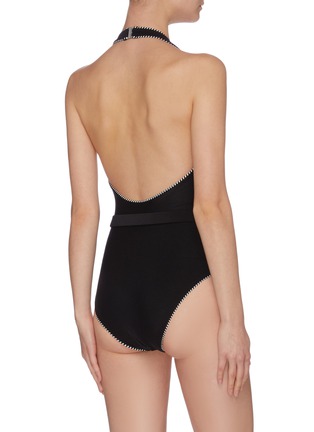 Back View - Click To Enlarge - SIMKHAI - Luxe' belted contrast piping one piece swimsuit