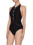 Figure View - Click To Enlarge - SIMKHAI - Luxe' belted contrast piping one piece swimsuit