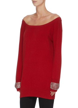 Front View - Click To Enlarge - ALEXANDER WANG - x Lane Crawford 'Crystal Cuff' off-shoulder knit top