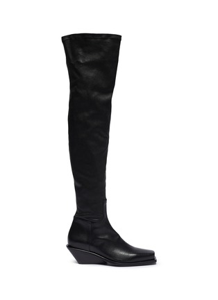 Main View - Click To Enlarge - ANN DEMEULEMEESTER - Square toe platform leather thigh high boots