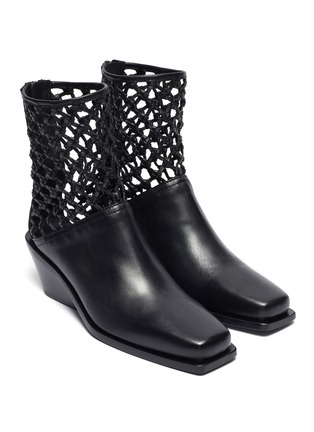 Detail View - Click To Enlarge - ANN DEMEULEMEESTER - Open weave ankle leather boots