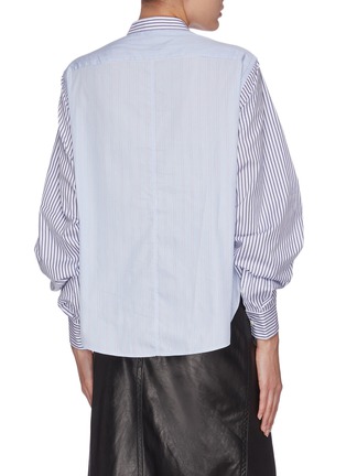 Back View - Click To Enlarge - 3.1 PHILLIP LIM - Ruched sleeves mandarin collar contrast back pinstripe shirt