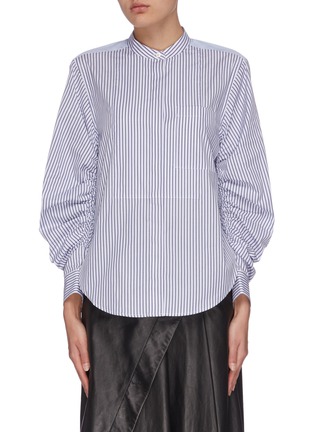 Main View - Click To Enlarge - 3.1 PHILLIP LIM - Ruched sleeves mandarin collar contrast back pinstripe shirt