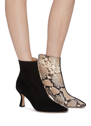 Figure View - Click To Enlarge - FABIO RUSCONI - 'Como' suede panel snake-embossed leather ankle boots
