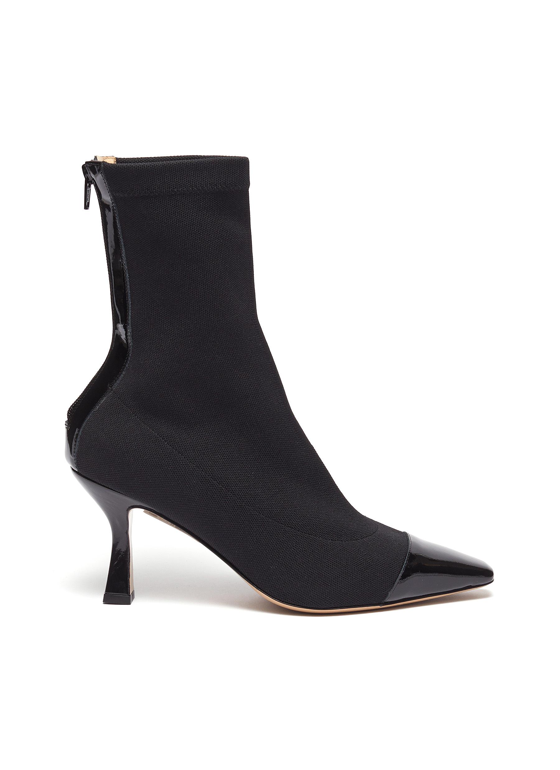 Contrast patent leather toe sock boots 