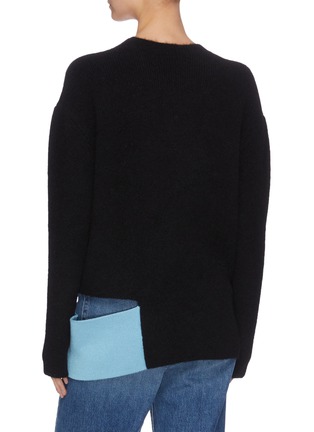 Back View - Click To Enlarge - SHORT SENTENCE - Drop shoulders colourblock panel cutout sweater