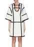 Main View - Click To Enlarge - PROENZA SCHOULER - Windowpane check leather trim dress