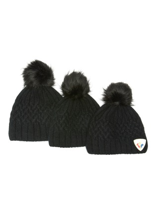 Main View - Click To Enlarge - ROSSIGNOL - Cable knit angora wool pom pom beanie pack