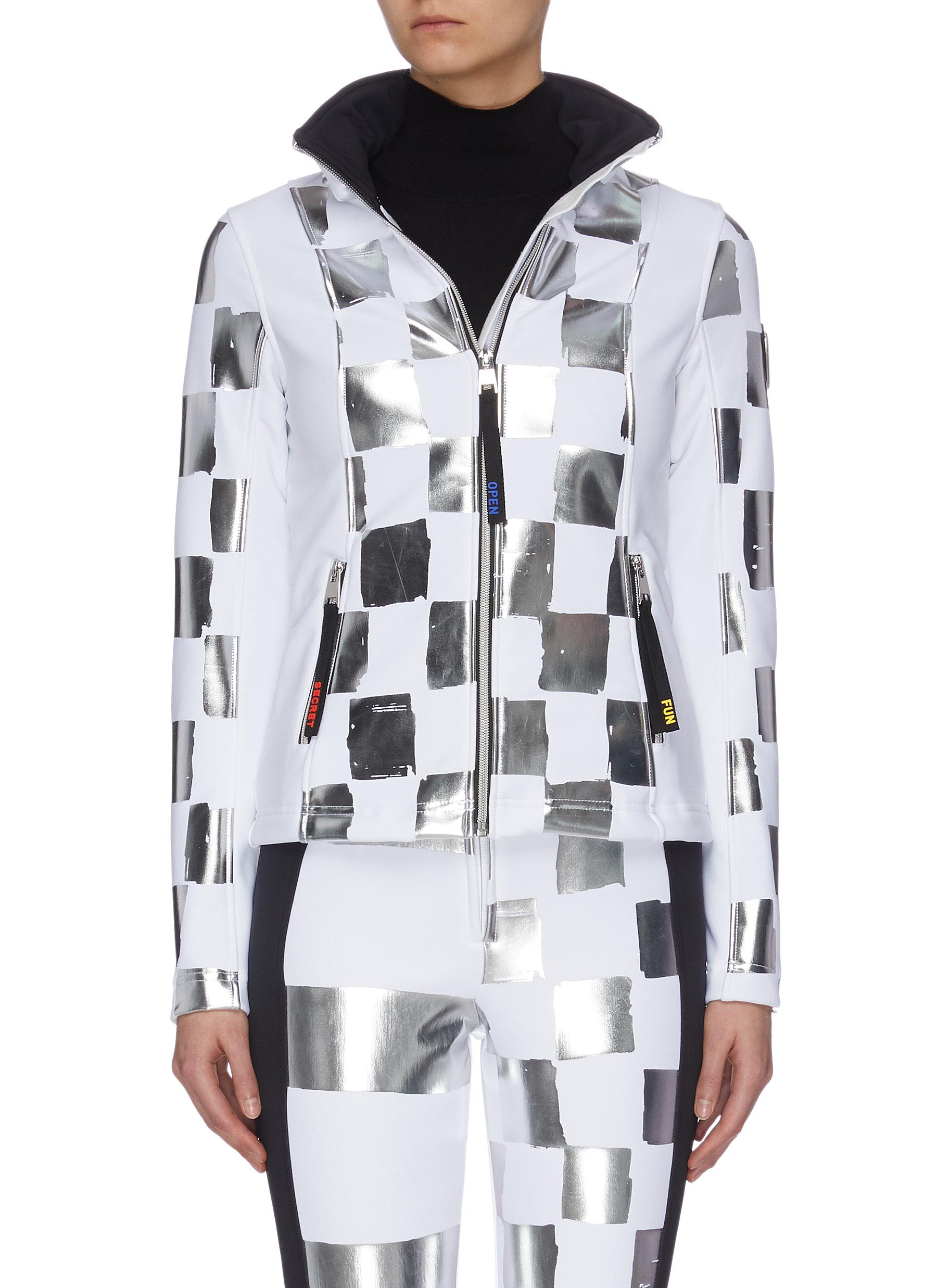 ROSSIGNOL X JCC 'WARI' METALLIC CHECK SOFT SHELL SKI JACKET