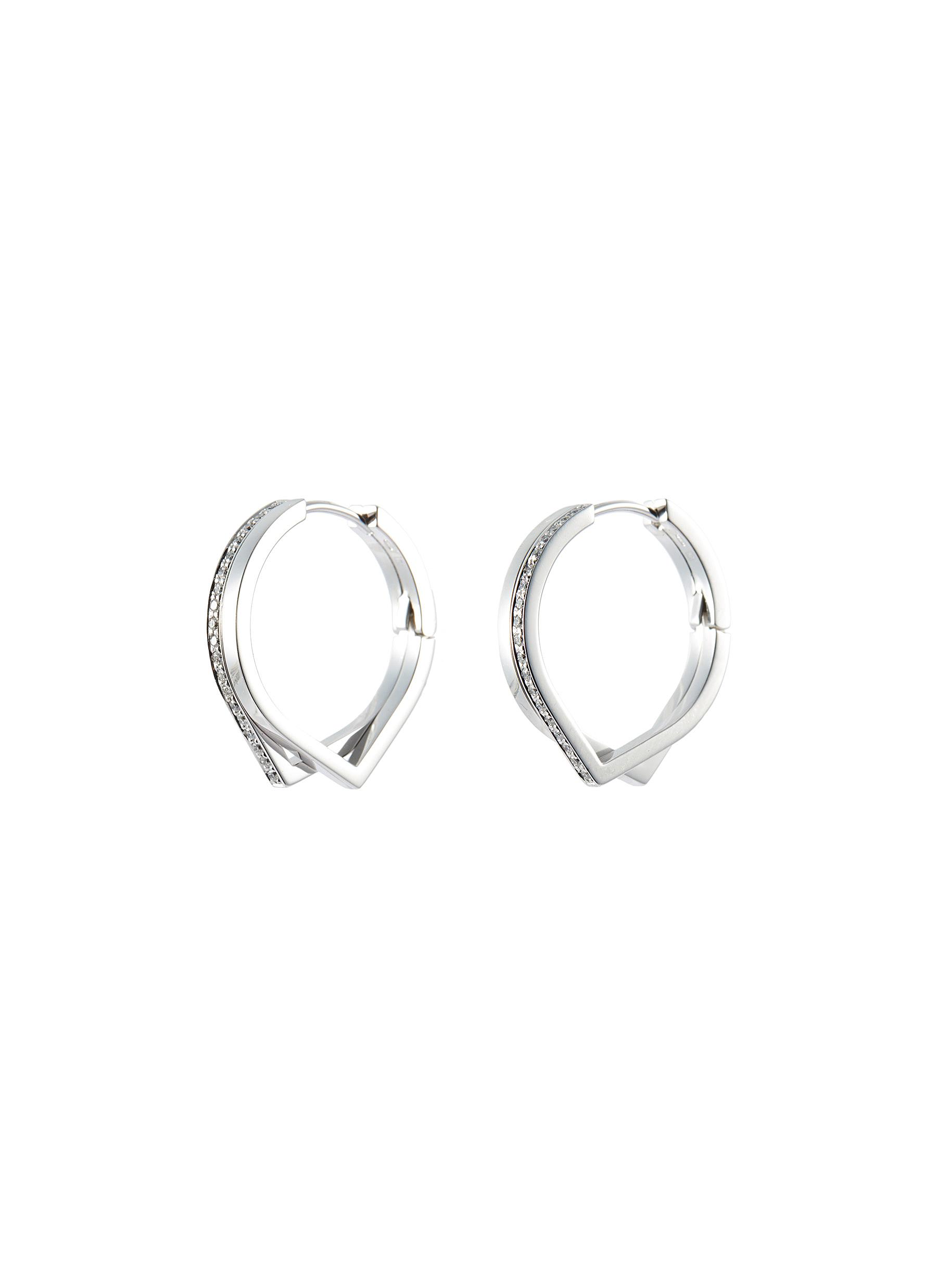 Click to view more detailed imagery on our partner's website Repossi 'antifer' Diamond 18k White Gold Hoop Earrings In Metallic
