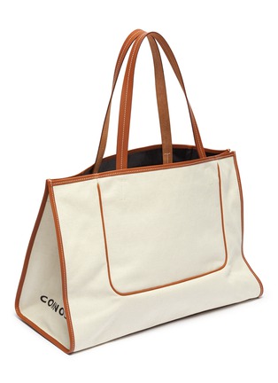 Detail View - Click To Enlarge - CONNOLLY - Leather trim canvas beach tote