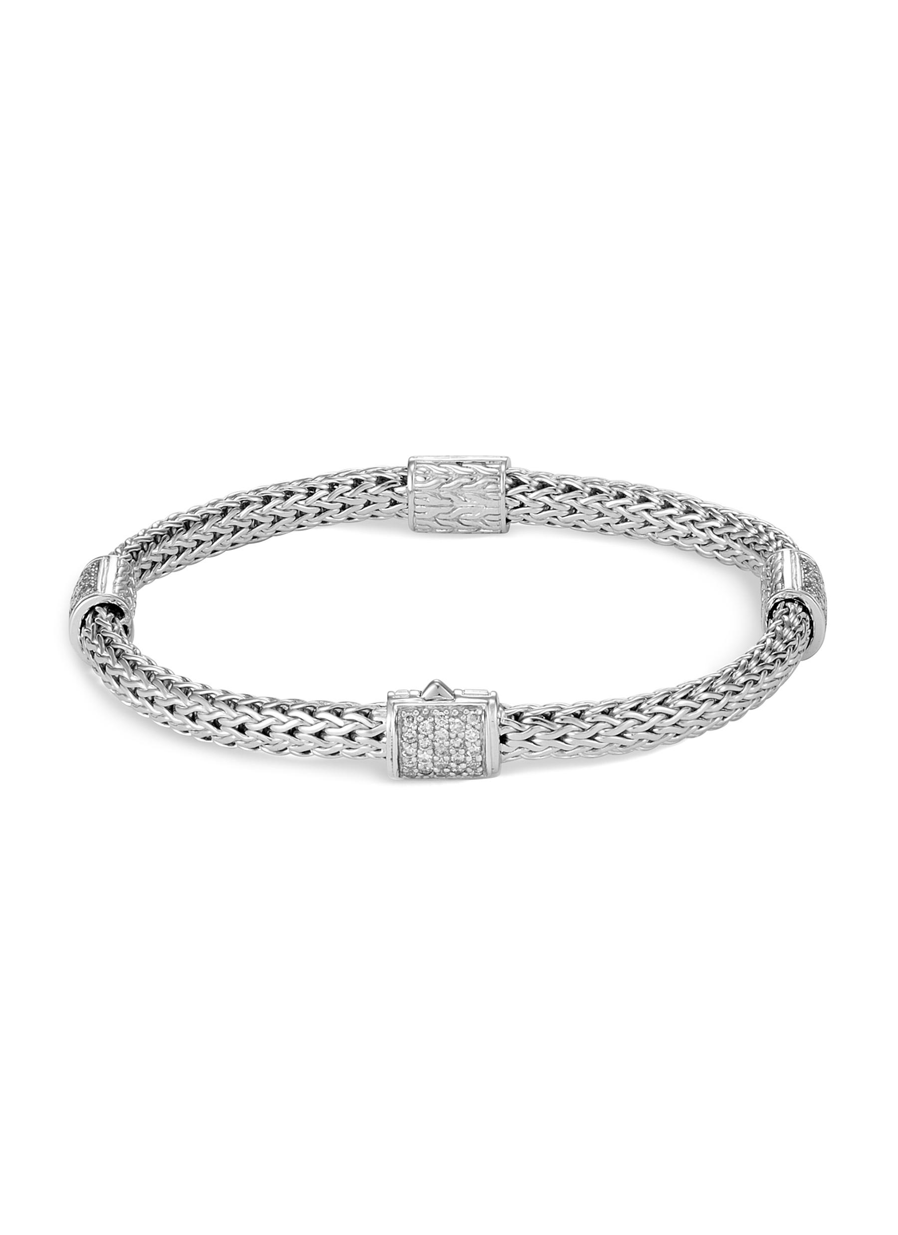 ’Classic Chain’ diamond silver small station bracelet