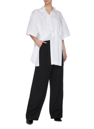 Figure View - Click To Enlarge - NINA RICCI - Cascading ruffle front short sleeve blouse